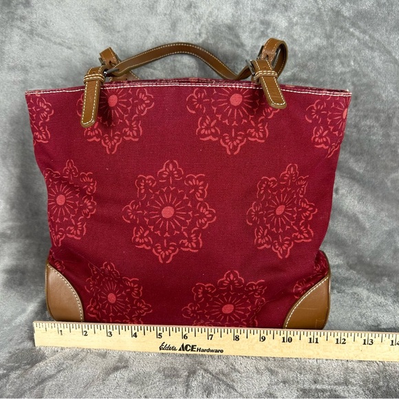 Banana Republic Tote Bag Maroon Canvas Leather Straps & Corners Retro Mandala - Picture 13 of 16